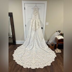 Embroidered Forever Yours White Satin Bridal Gown W/ Veil &  Ring Pillow s10